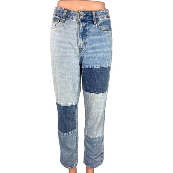 Pacsun Blue Patch Work Color Block Striped Straight Tapered Denim Jeans Sz 25 - Picture 1 of 5